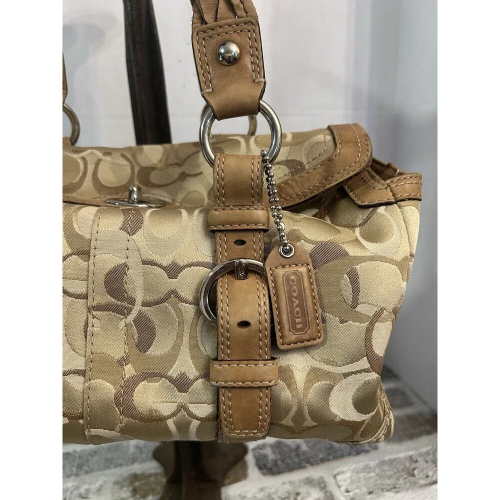Y2K Coach Chelsea Optic Signature Turn Lock Satchel 10995 Tan Braided Handles